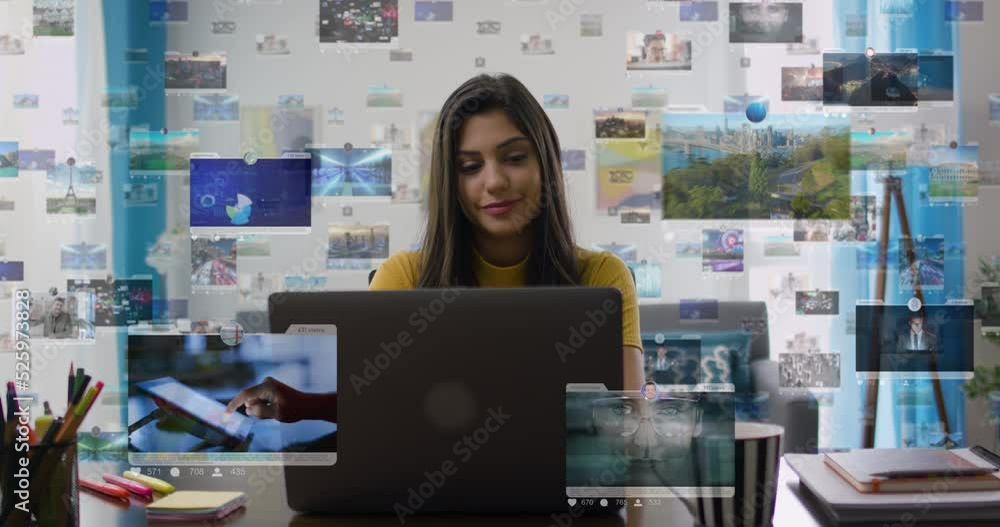 Young Pretty Latin American Business Woman Opening Laptop Computer at ...