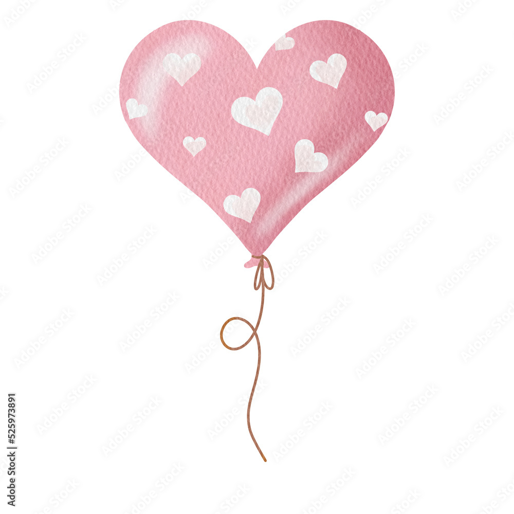 pink balloon watercolor. heart shape