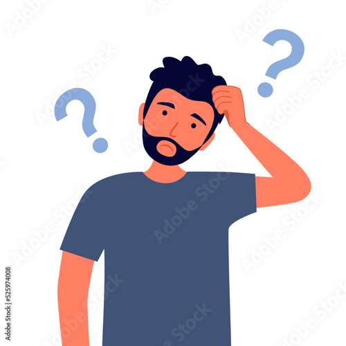 Forgetful woman holding hand to her head in flat design. Forgetfulness. Young female has memories problem.