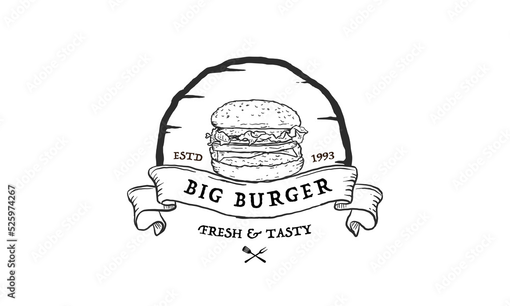 Burger stamp with circle line style logo design inspiration. vector illustration Burger stamp with circle line style logo design inspiration. vector illustration