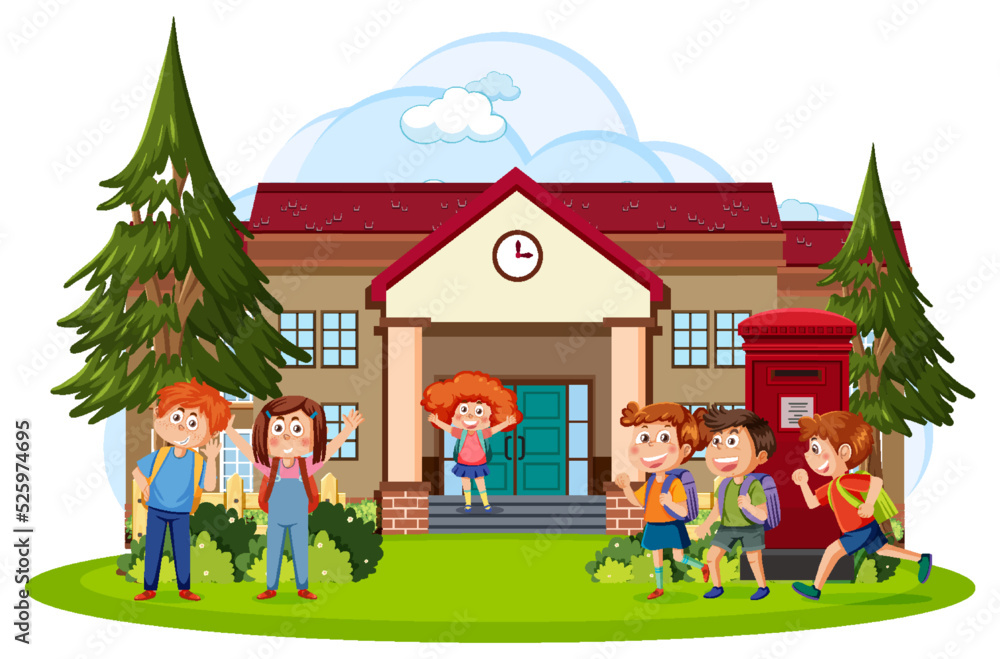 Fototapeta premium In front of school with children