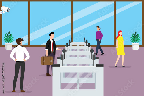 Access control equipment. Magnetic card access turnstiles 2d vector illustration concept for banner, website, illustration, landing page, flyer, etc.
