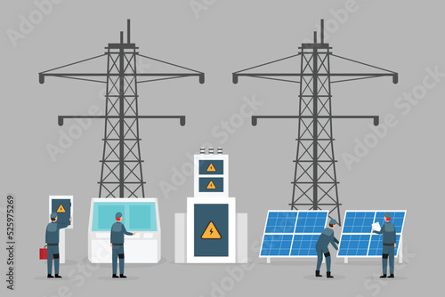 Solar power plant maintenance 2d vector illustration concept for banner, website, illustration, landing page, flyer, etc.