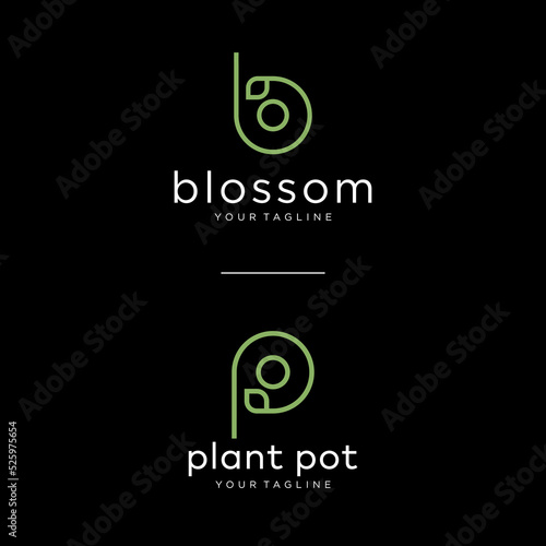 Set Two Letter B And P Monogram Organic Nature Herb Leaf Logo Template 