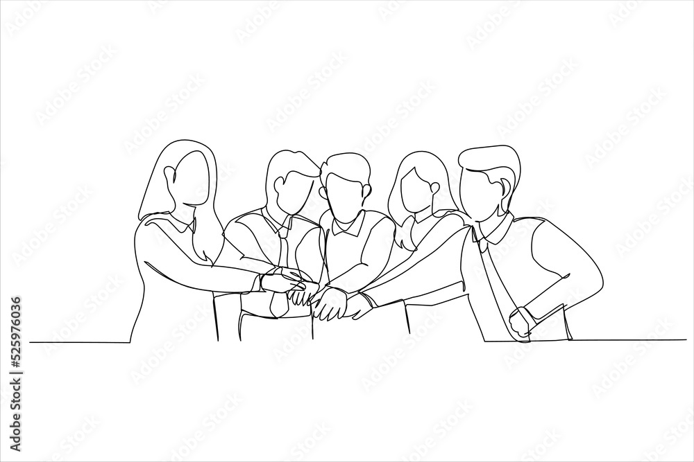 Illustration of happy business team celebrating victory in office. One line art style Illustration of happy business team celebrating victory in office. One line art style