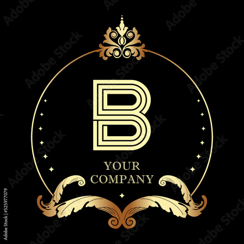 Letter B Monogram Line Style Luxury Frame Border Decoration Logo Template 