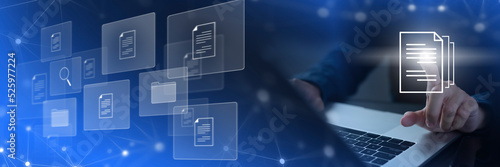 Fotografie Document Management System (DMS) Online Document Database and automated processes to manage files, and documents in an organization effectively with ERP, enterprise business technology