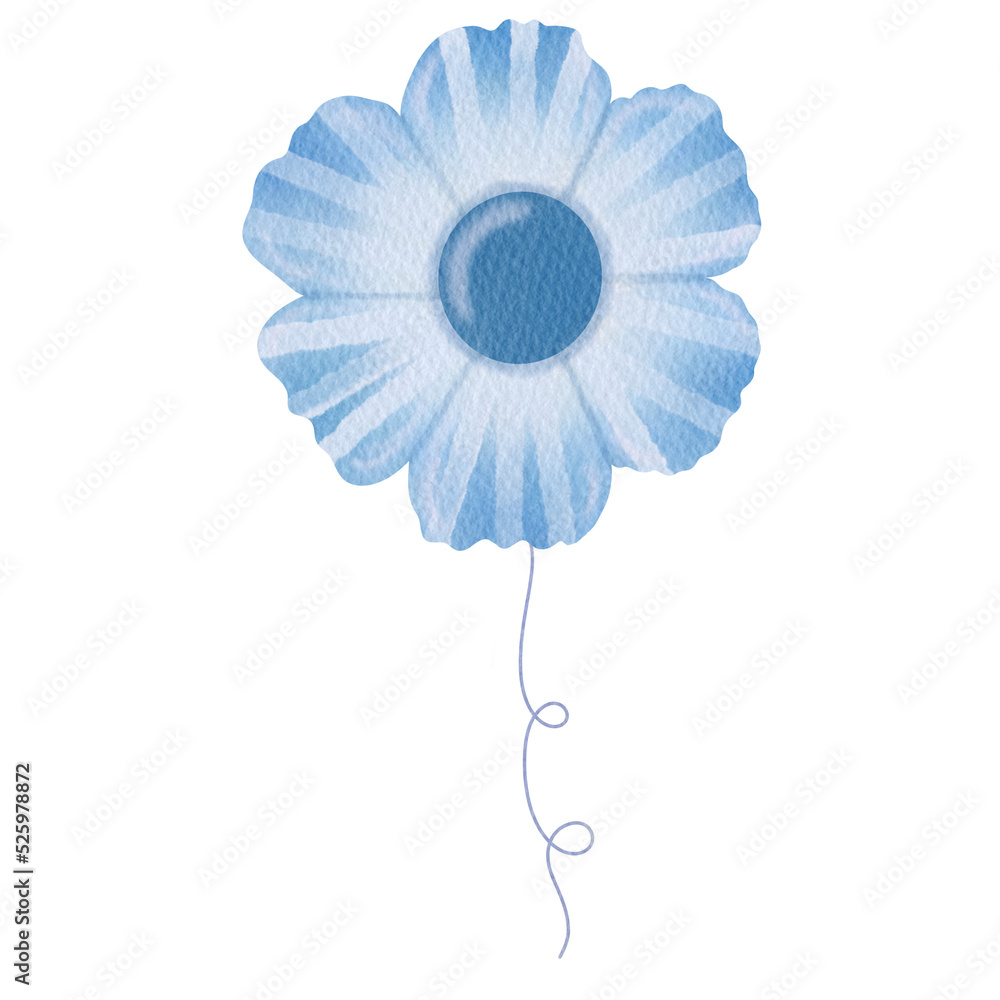 Blue balloon watercolor. flower shape.
