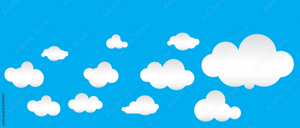 White clouds collection. Set cloud in color background. Vector