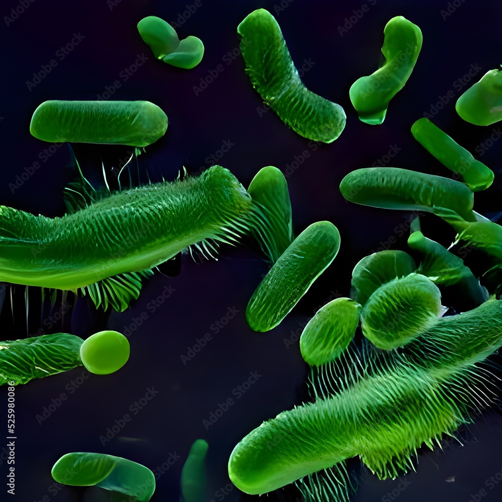 Fototapeta premium Microscopic view of bacteria. 3d illustration