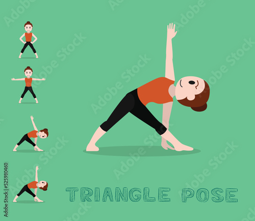 Yoga Tutorial Triangle Pose Cartoon Vector Illustration