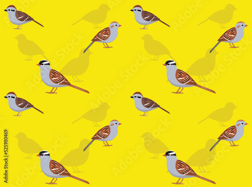 Bird Chipping Sparrow Cartoon Seamless Wallpaper Background