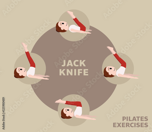 Pilates Moves Exercises Jack Knife Cute Cartoon Vector Illustration