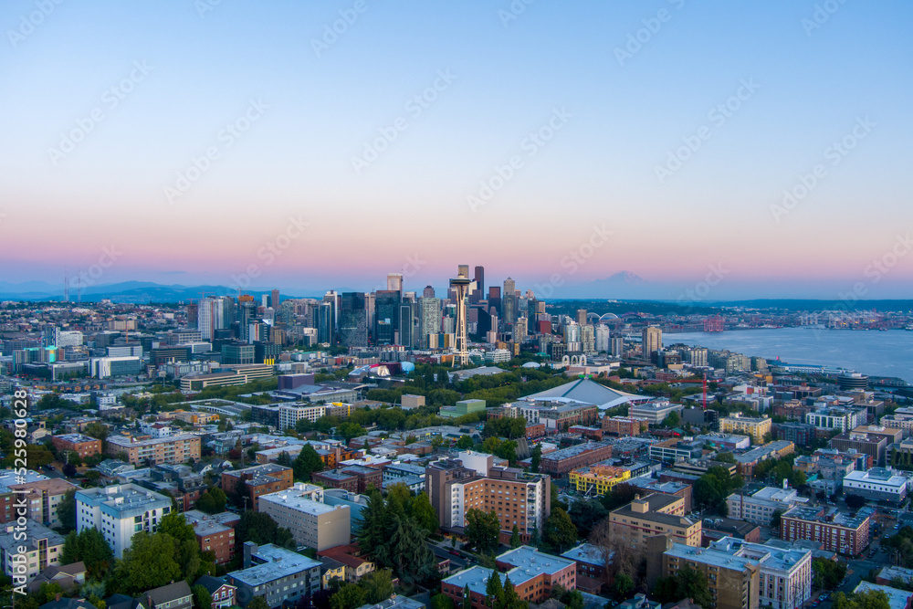 Seattle, Washington skyline at sunset