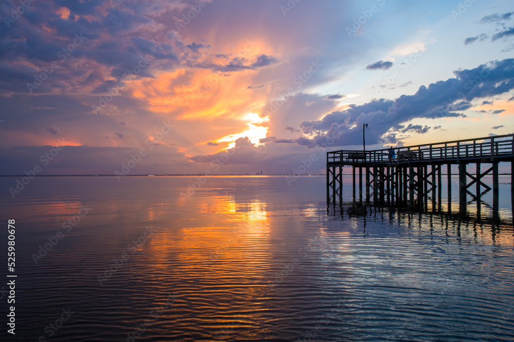 Mobile Bay pier at sunset