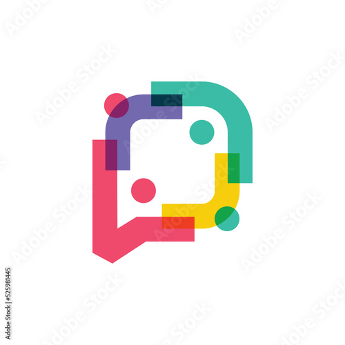 p letter people family together human unity chat bubble logo vector icon