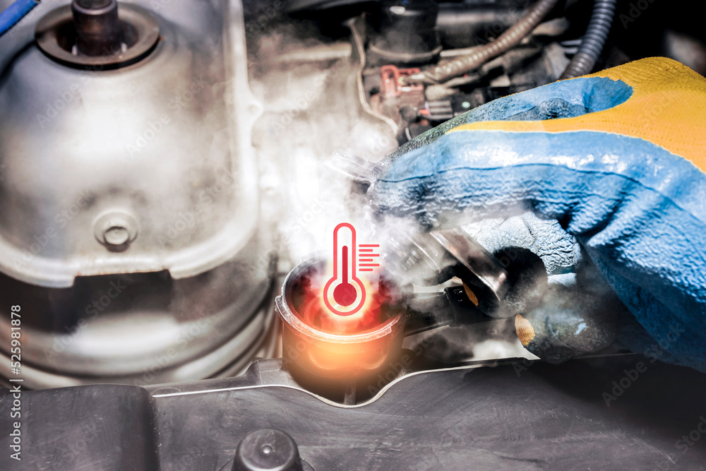 Car radiator overheating and smoke with a high temperature signal