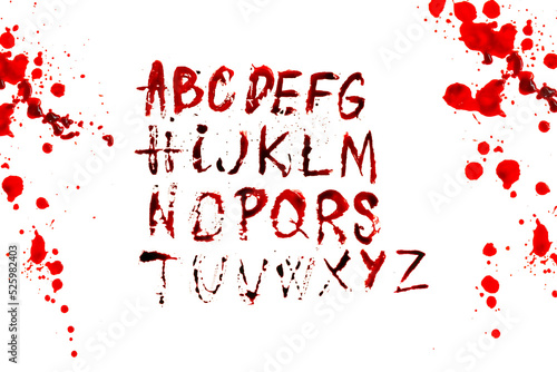 Fototapeta Naklejka Na Ścianę i Meble -   abs with streaks and blood stains in bloody splatter frame.Halloween alphabet. Letters written in blood. Horror and crime. Crime alphabet.bloody alphabet