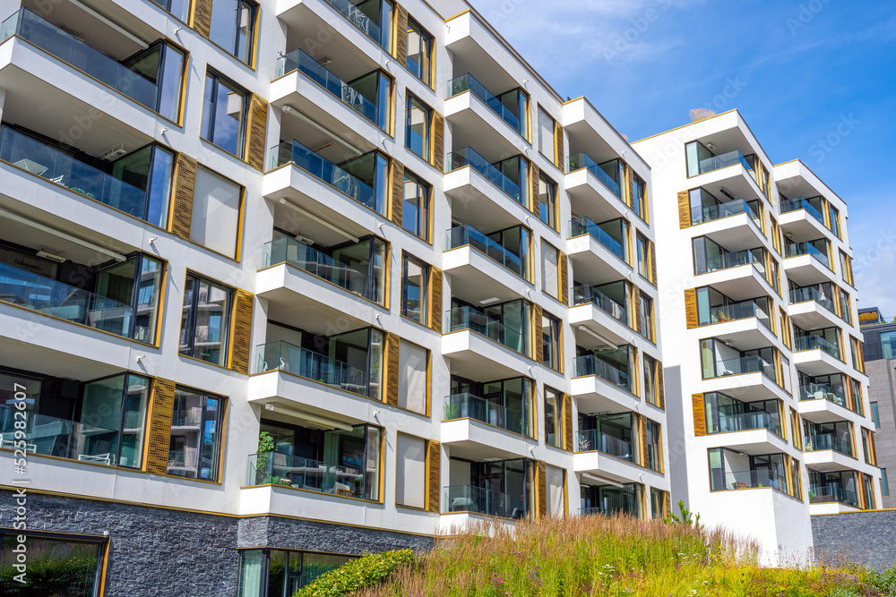 Modern white apartment buildings seen in Berlin, Germany Modern white apartment buildings seen in Berlin, Germany