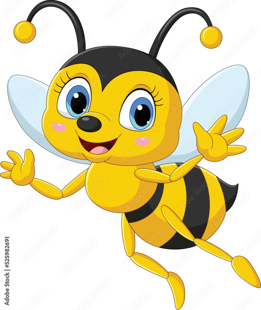 Obraz premium Cartoon happy bee on white background