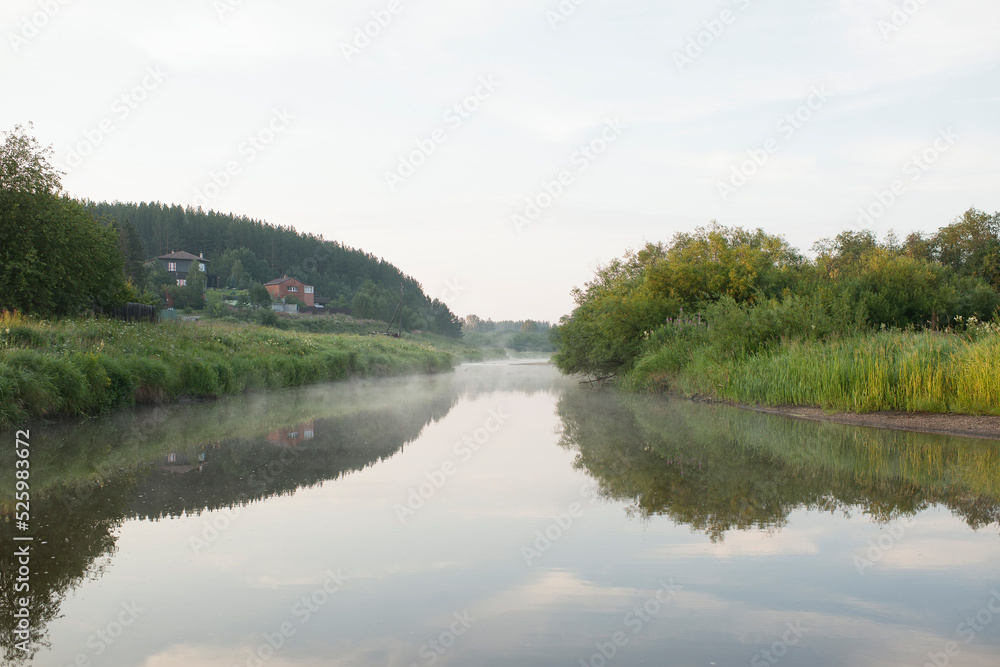 Obraz premium River in nature on a summer day, early in the morning