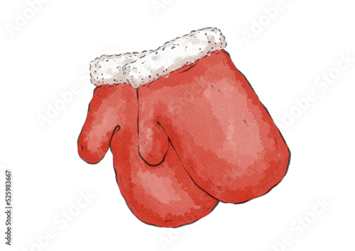 クリスマス手袋のイラスト（水彩風）