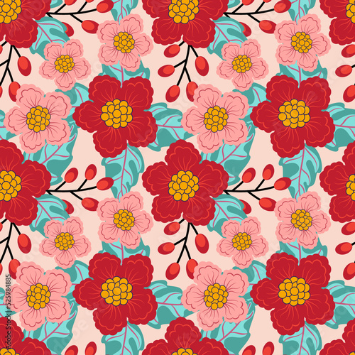 Botanical Blossom Seamless Pattern Digital Paper Background