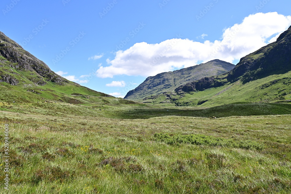 Ausblick in das Tal Glen Coe in den Schottischen Highlands, Glencoe, Argyll, Schottland