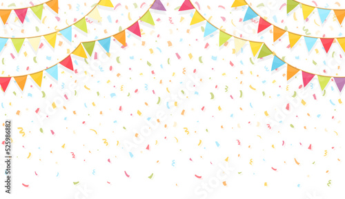 Background with bunting flags and confetti