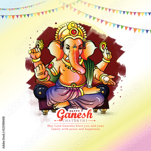 happy Ganesh Chaturthi traditional vector greetings,Design with ganpati Indian design color background. © prolific studio