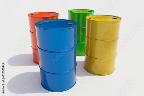 Oil barrels or chemical barrels are located at the base. 3d rendering.
