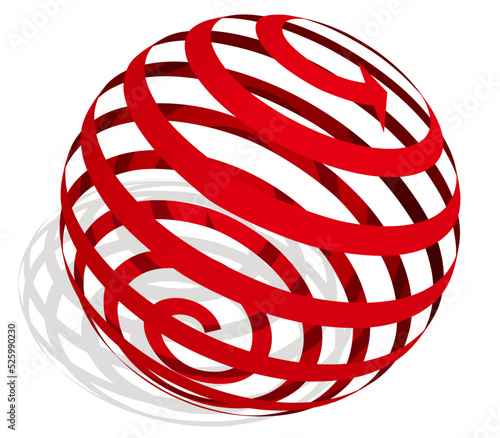 地球の自転をあらわす球体の矢印　赤　ベクターイラストレーション