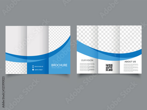 Tri fold brochure with blue waves. Concept Tri-fold Design and Brochure, Catalog Vector Template