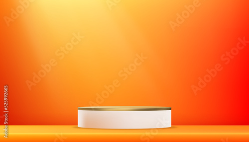 Autumn harvest festival background,Orange Display Room Studio with 3d podium and shelf with light and Shadow.Vector illustration Gallery room.Minima scene backdrop shooting for Fall promotion