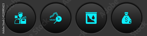 Set Employee dismissal, Global economic crisis, Drop in crude oil price and Money bag icon. Vector