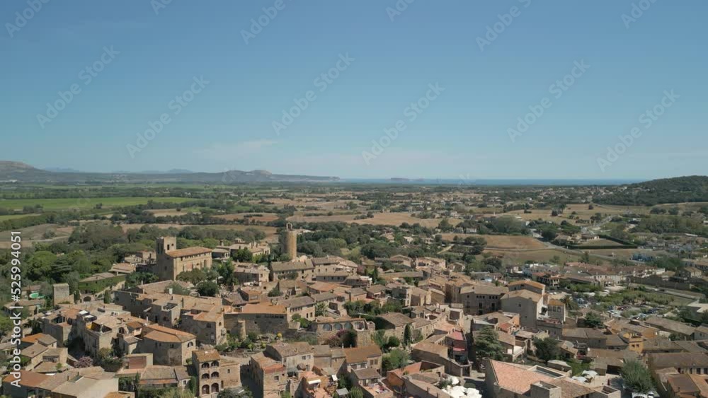 European tourism medieval cities and towns Aerial drone footage of Pals town in Girona Spain medieval town castle and ruins in Catalonia European tourism medieval cities and towns Aerial drone footage of Pals town in Girona Spain medieval town castle and ruins in Catalonia