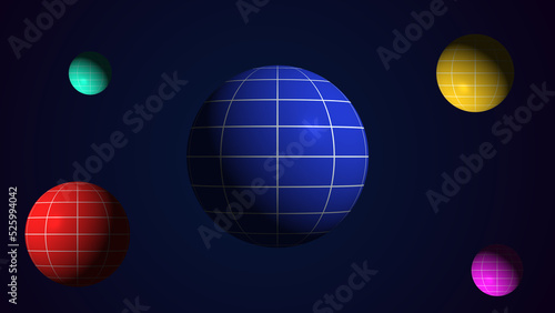 Rotating Spheres or Planets animation with the light on them with added NOISE TEXTURE and twinkling stars in the background photo