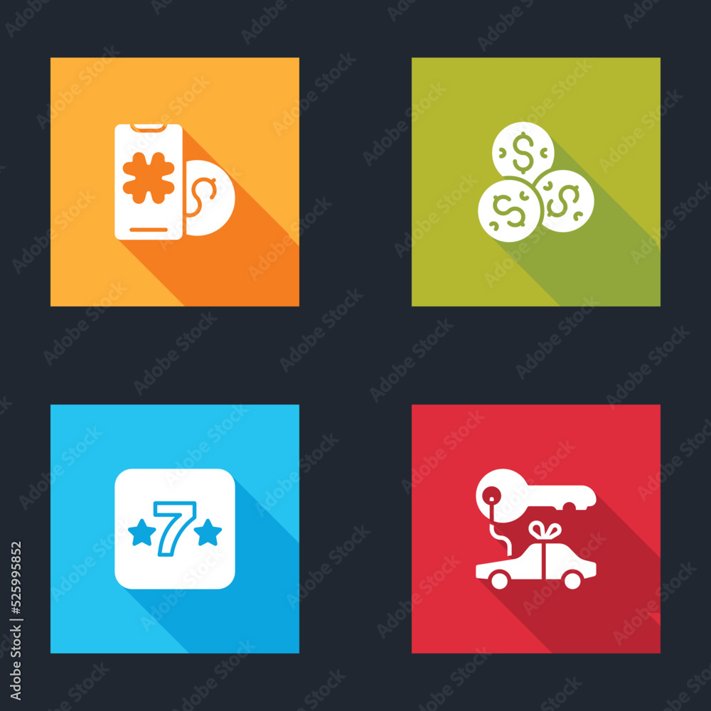 Set Online poker table game, Casino chip with dollar, slot machine and Car gift icon. Vector
