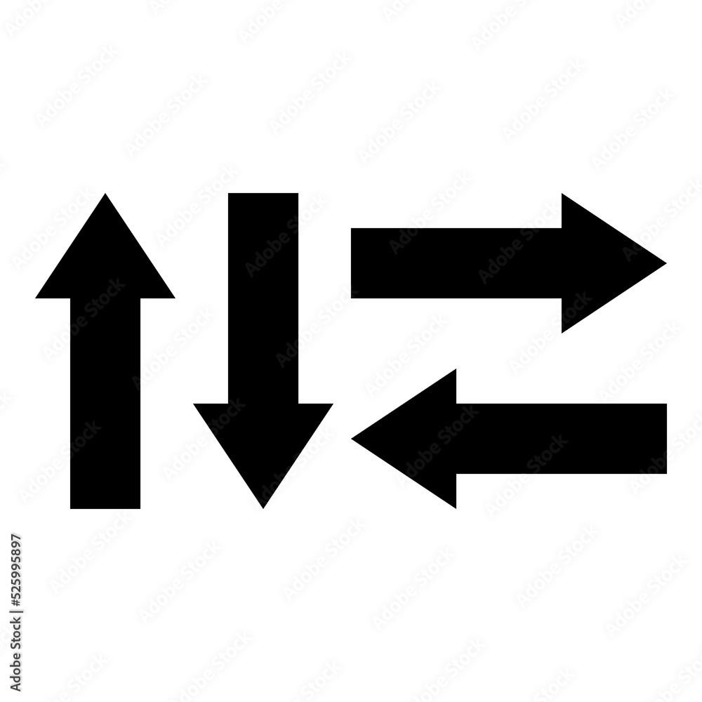 Illustration of directions to the left, right, up and down in black on a white background Illustration of directions to the left, right, up and down in black on a white background