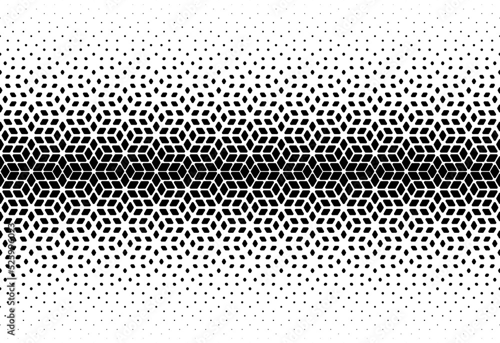 Geometric pattern of black diamonds on a white background.Seamless in one direction.Option with two-way medium attenuation.ROUNDED corners