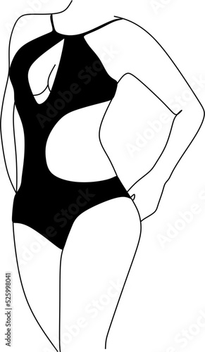 Sensual Linear Minimalistic Female Figure In Black Underwear. Vector Hand Drawn Illustration Of The Beautiful Woman Body. Design Idea For Tattoo, Card, Poster, Logo.