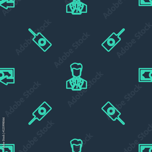 Set line Scientist and test tube, Remote control and Cash back on seamless pattern. Vector