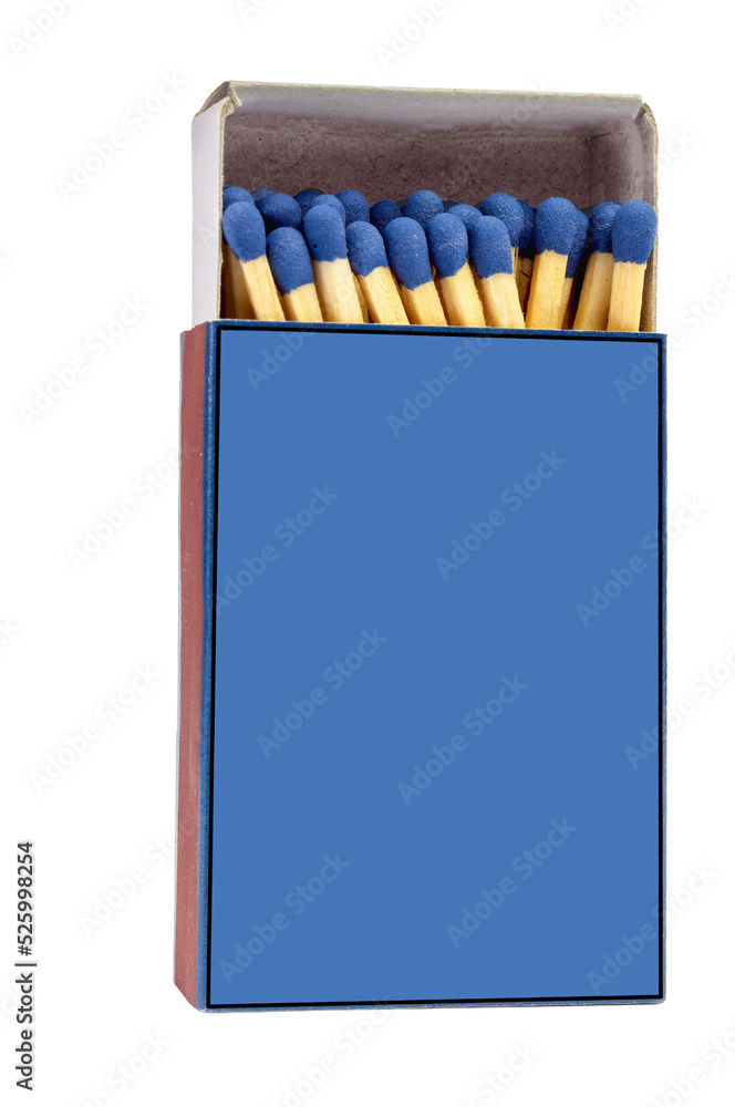 vertical blue matchbox with matches on a white background vertical blue matchbox with matches on a white background