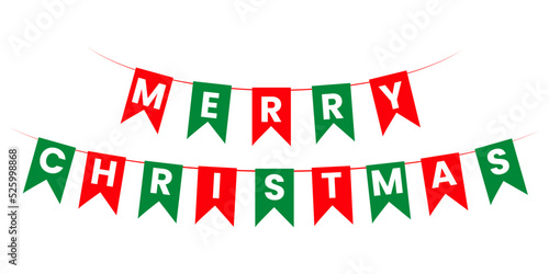 Christmas red and green flags garlands vector illustration.