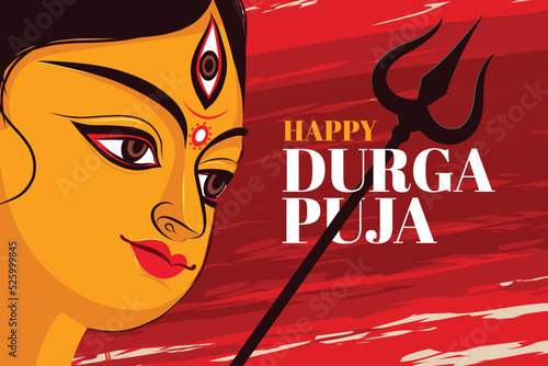 illustration of Goddess Durga Face in Happy Durga Puja Subh Navratri Indian religious header banner background
