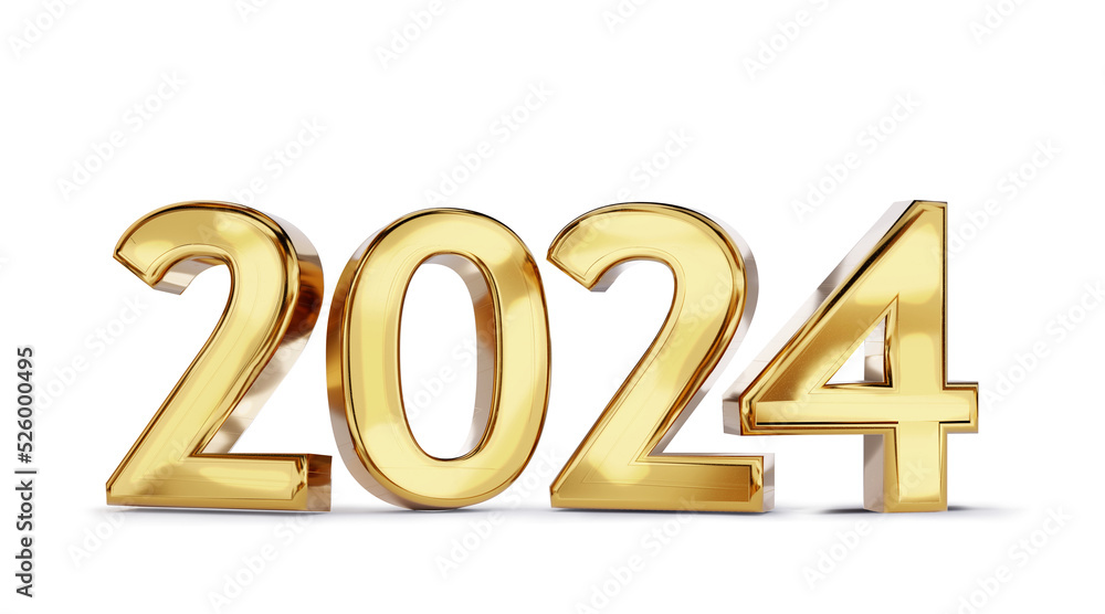 2024 bold letters golden symbol 3d-illustration 2024 bold letters golden symbol 3d-illustration