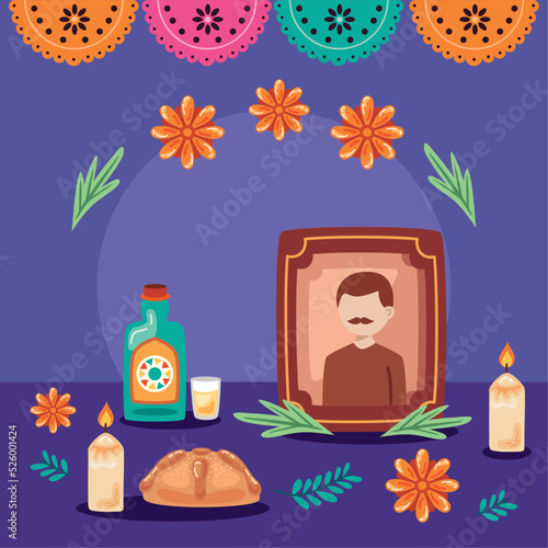 dia de los muertos altar and flowers