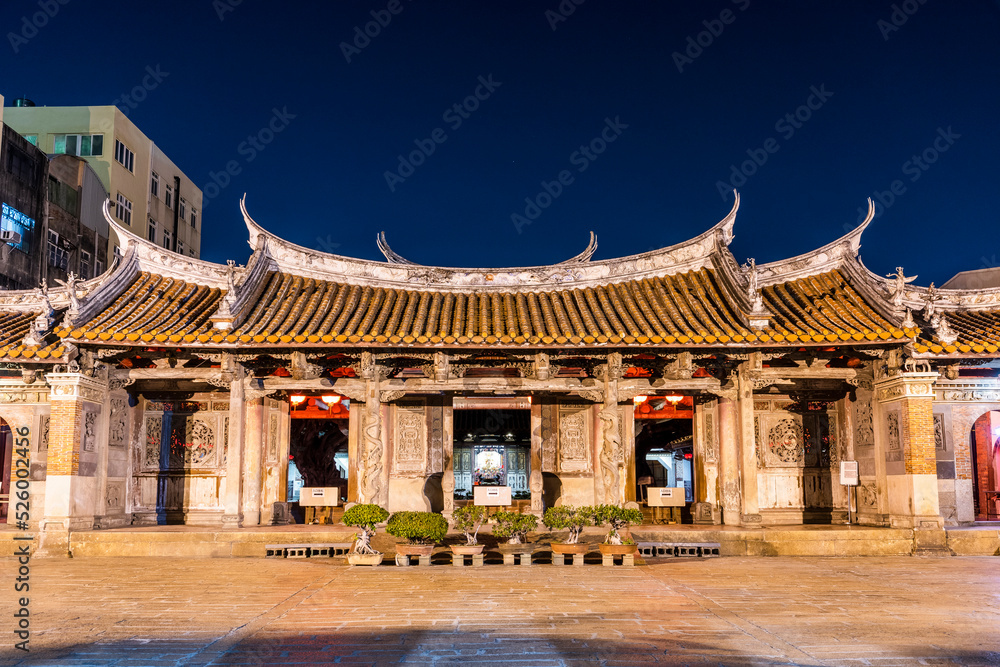 Building view of Lukang Lung-shan Temple in Changhua, Taiwan. It is a famous tourist attraction in Changhua County.