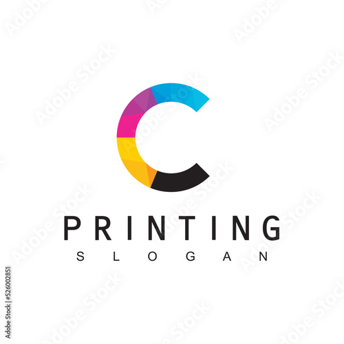 Digital Print Logo Template, Creative Concept Using Colorful  C Initial