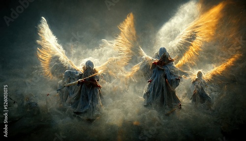 Print op canvas illustration of angels with swords